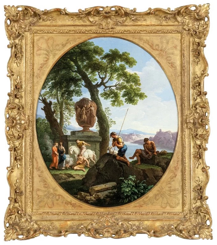 Paesaggio con figure e lago